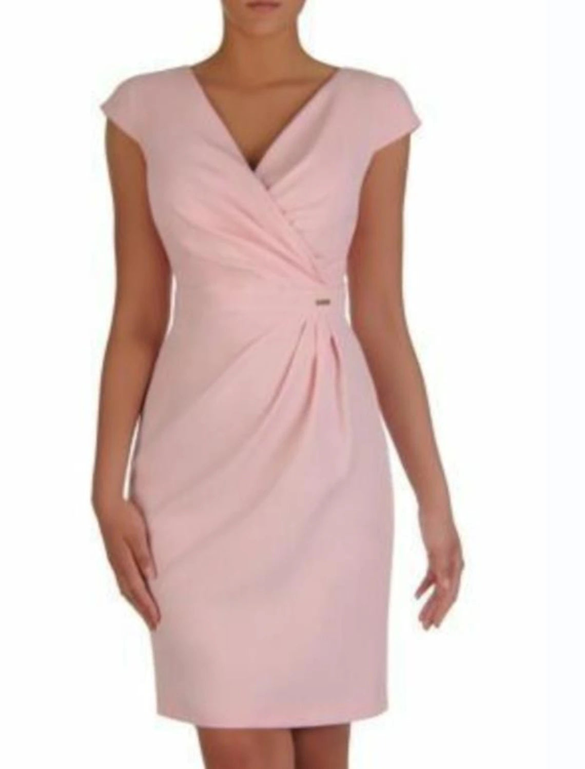 Lavender Crepe Sheath Knee-Length Dress with Wrapped V-Neck