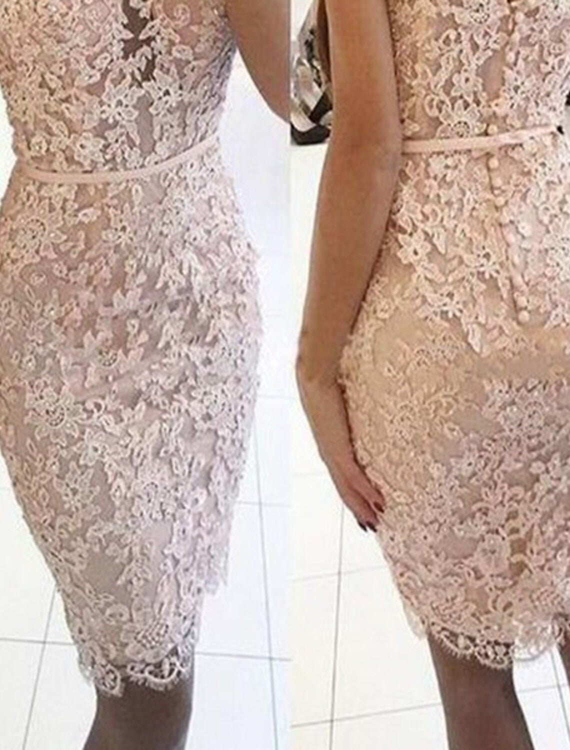Vestido de cóctel con corte tubo/columna, floral, para fiesta de bienvenida, corto/mini, sin mangas, con hombros descubiertos, para invitadas de boda de otoño, con encaje y apliques