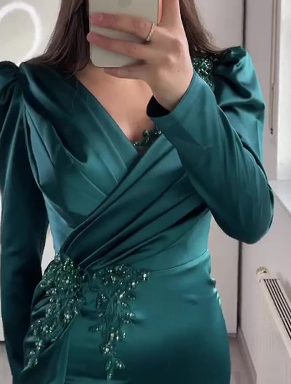 Mermaid Evening Gown Elegant Black Dress Formal Black Tie Floor Length Short Sleeve V Neck African American Satin with Ruched Appliques 2025