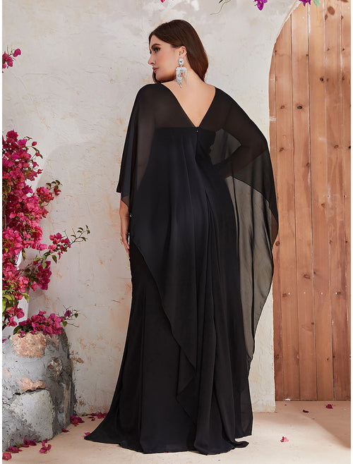 Vestidos de novia de sirena/trompeta para invitada de boda, vestido de talla grande, vestido formal de fiesta de noche, cola larga/cepillo, manga larga, cuello en V, poliéster con chal de lentejuelas