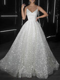 Ivory Glitter A-Line V-Neck Floor-Length Evening Dress
