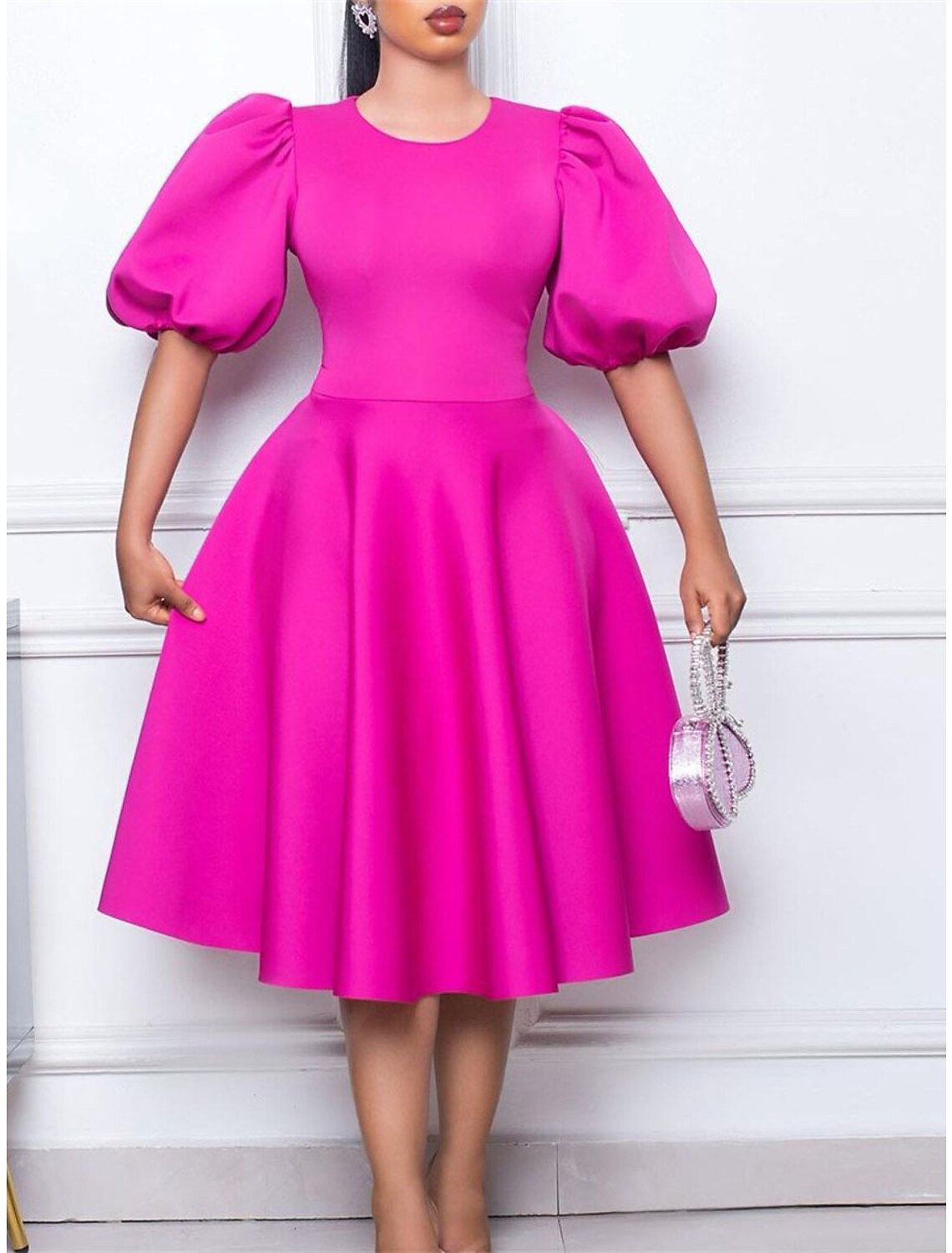 Women's Party Dress Homecoming Dress Cocktail Dress Midi Dress Black White Pink Short Sleeve Pure Color Ruched Summer Spring Fall Crew Neck Fashion Birthday Wedding Guest Vacation