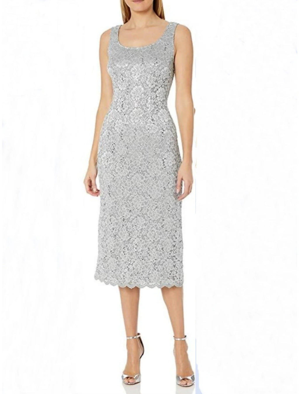 Abito da cerimonia per la madre della sposa in due pezzi, elegante, minimalista, con scollo a barchetta, lunghezza tè, in pizzo, manica a 3/4 con spacco frontale