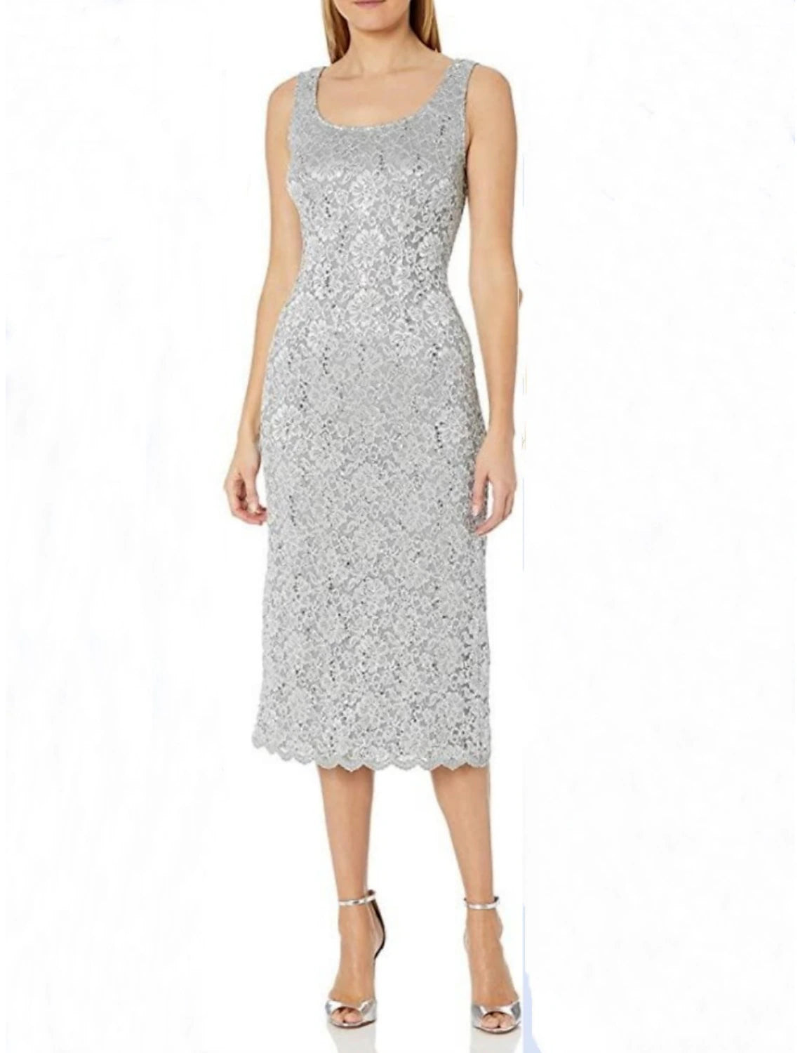 Abito da cerimonia per la madre della sposa in due pezzi, elegante, minimalista, con scollo a barchetta, lunghezza tè, in pizzo, manica a 3/4 con spacco frontale