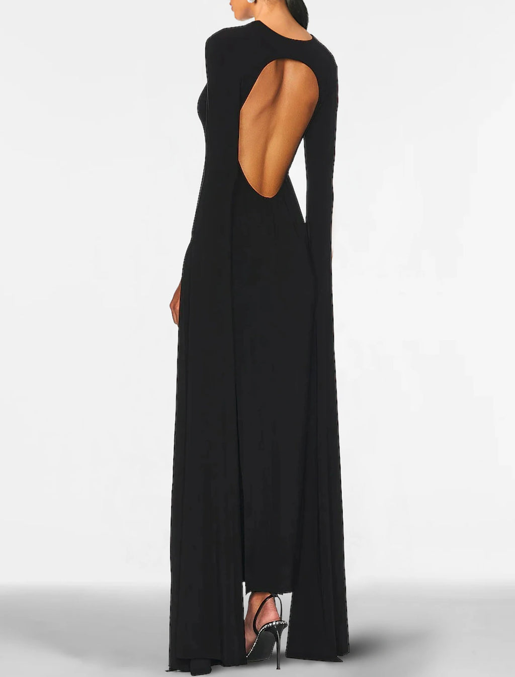 Black Crepe High Neck Sheath/column Floor-Length Dress with Cape Sleeves