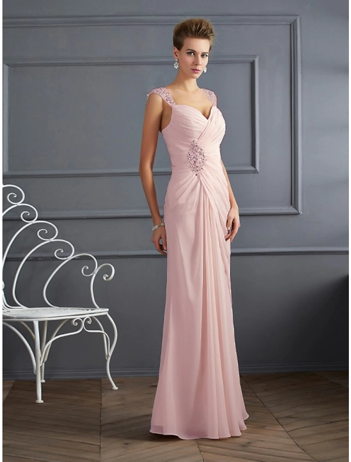 Blushing Pink Chiffon A-Line Sweetheart Floor-Length Bridesmaid Dress