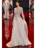 Blushing Pink Chiffon A-Line Floor-Length Evening Dress with Embellished Sheer Bodice