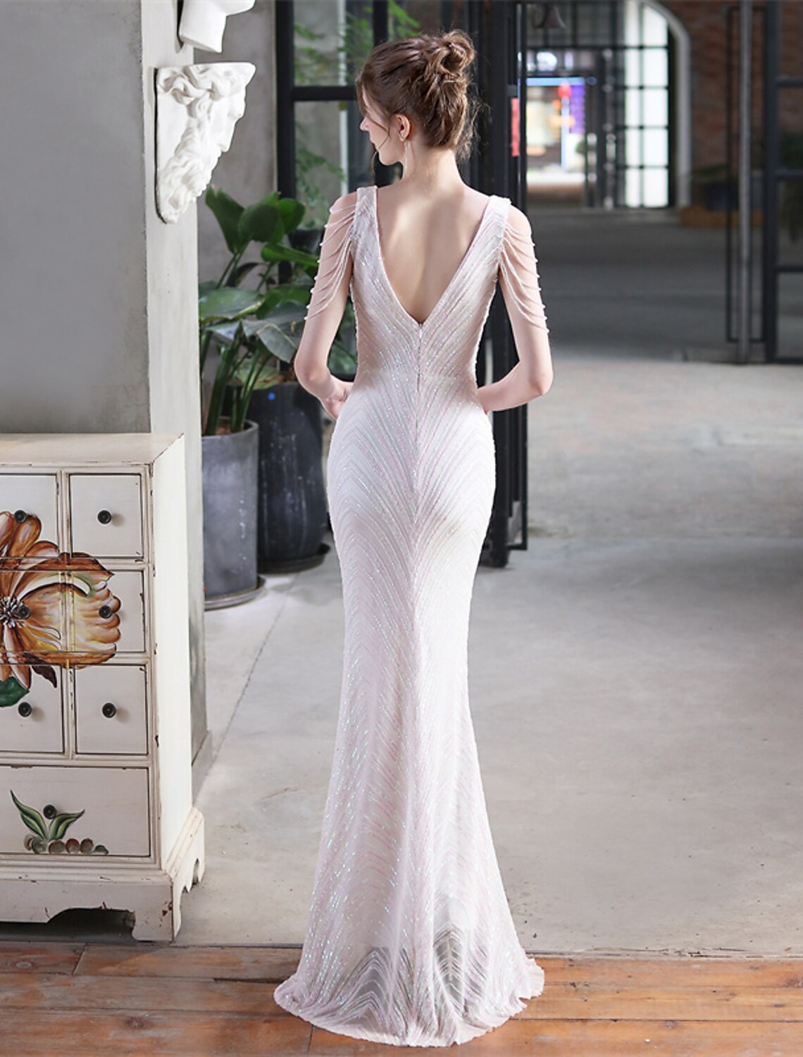 Gold Sequin Mermaid Floor-Length Evening Dress