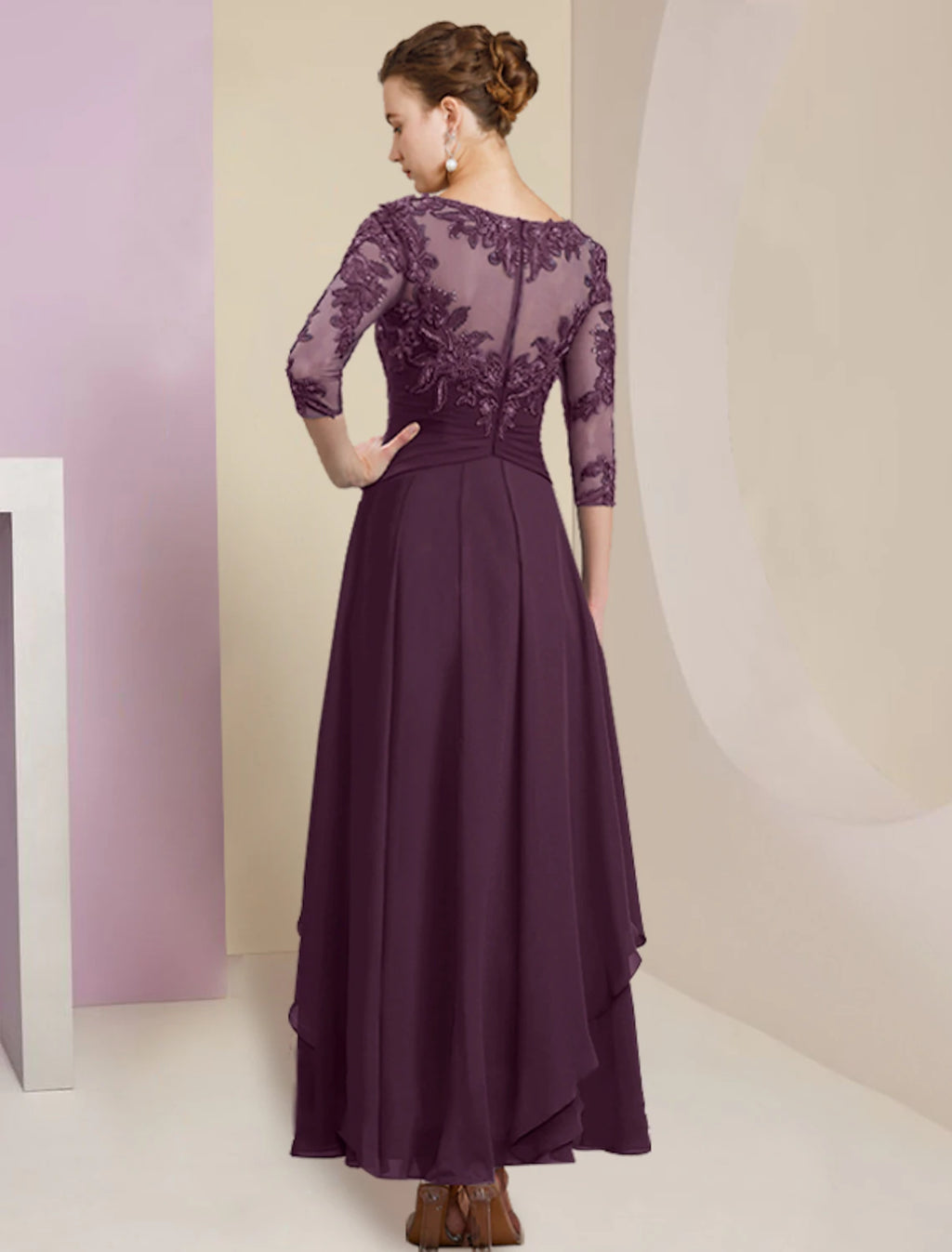 Stormy Chiffon A-Line Floor-Length Dress with Illusion Lace Bodice