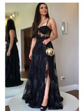 Black Lace A-Line Sweetheart Floor-Length Evening Dress