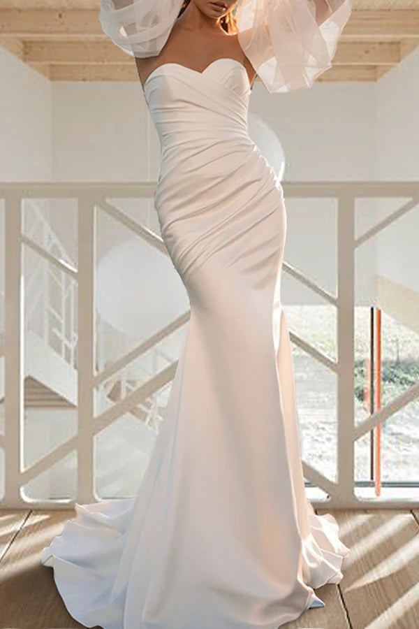Leisure Wedding Dress Sweeping/Brushing Mermaid/Loudspeaker Long sleeved Summer Bridal Dress