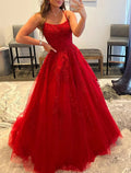 Abiti da ballo a trapezio, eleganti, da cerimonia, da sera, da cerimonia, senza maniche, con spalline sottili, in stile reale, in tulle, senza schienale, con applicazioni di cristalli