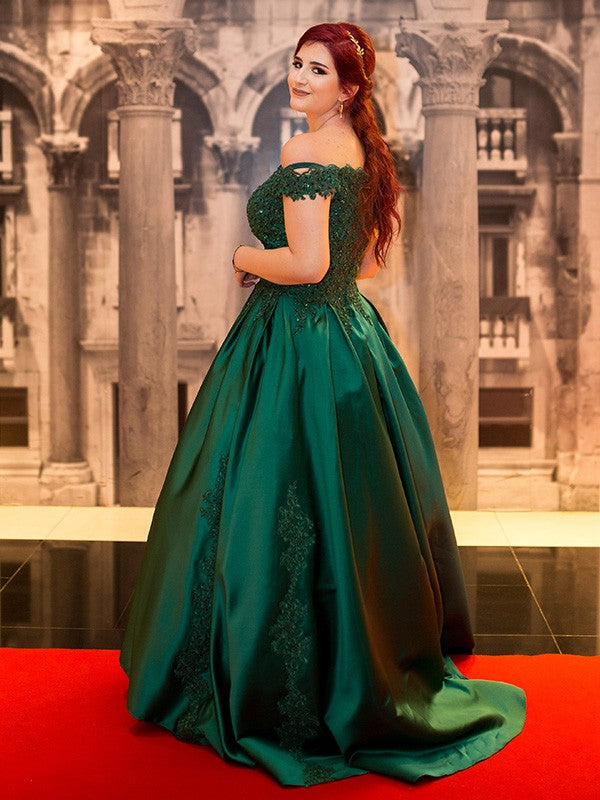 Vestido de fiesta de encaje, satén, sin mangas, con cola larga y hombros descubiertos