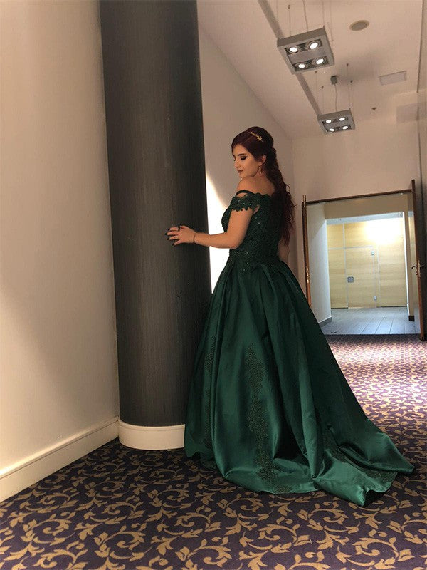 Vestido de fiesta de encaje, satén, sin mangas, con cola larga y hombros descubiertos