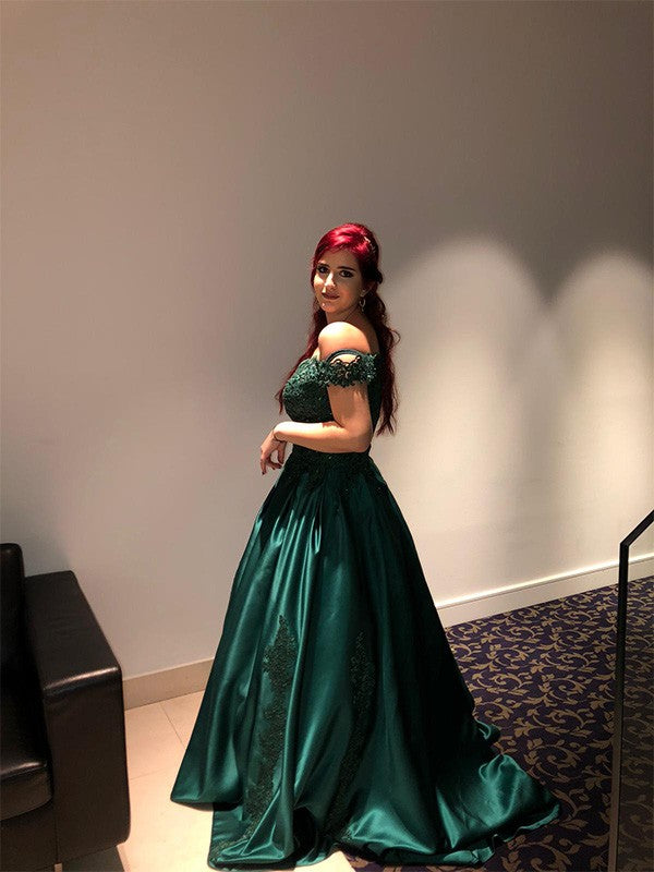 Vestido de fiesta de encaje, satén, sin mangas, con cola larga y hombros descubiertos