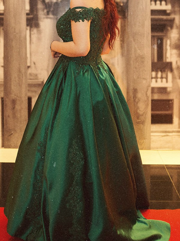 Vestido de fiesta de encaje, satén, sin mangas, con cola larga y hombros descubiertos