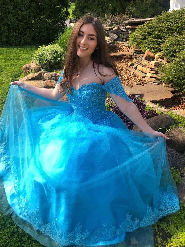 Vestidos de fiesta con hombros descubiertos, encaje, tul, sin mangas y hasta el suelo