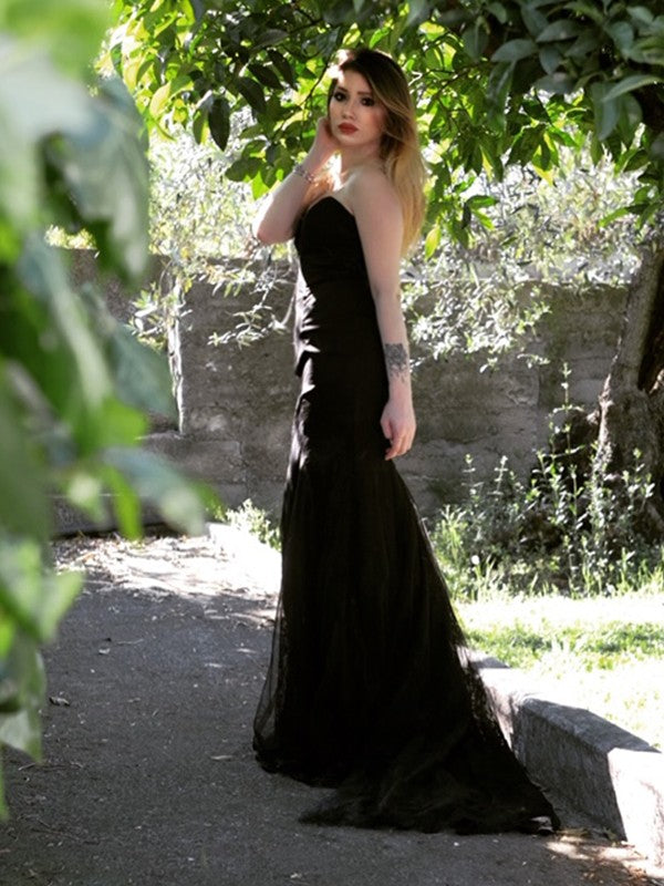 Trumpet/Mermaid Sweetheart Ruffles Lace Sleeveless Sweep/Brush Train Dresses