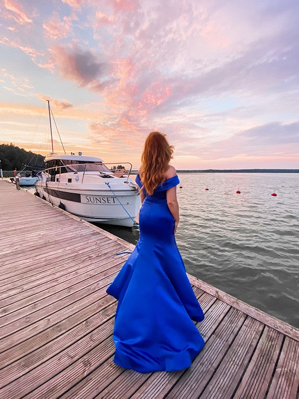 Trumpet/Mermaid Satin Ruffles Off-the-Shoulder Sleeveless Sweep/Brush Train Dresses