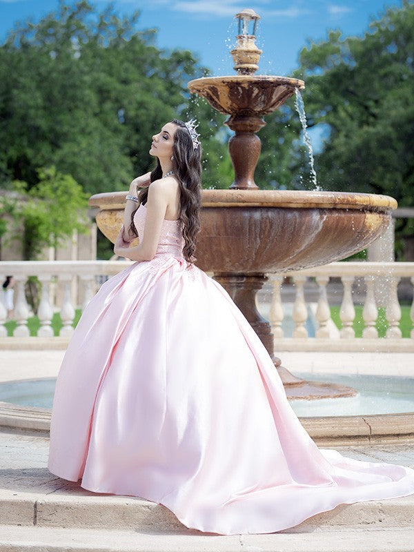 Vestidos de baile con escote corazón, encaje, satén, sin mangas, con cola de corte