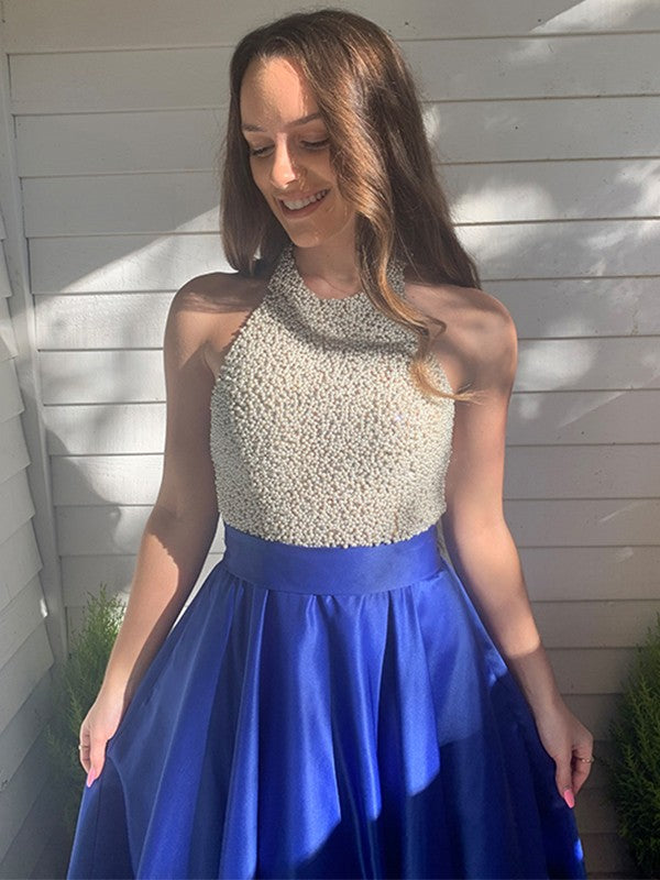 Vestidos de fiesta de satén con cristales y joyas, sin mangas y largos hasta el suelo