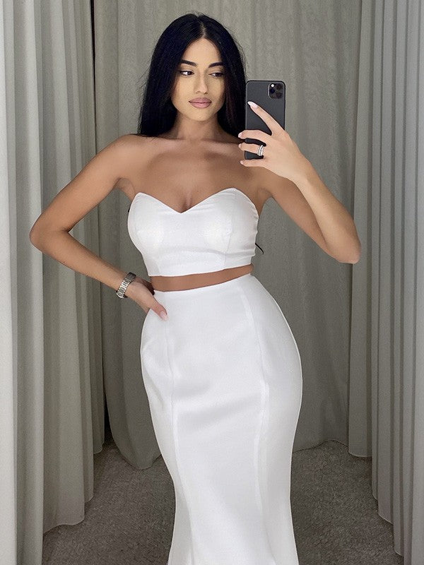 Trumpet/Mermaid  Crepe Ruffles Sweetheart Sleeveless Sweep/Brush Train Dresses