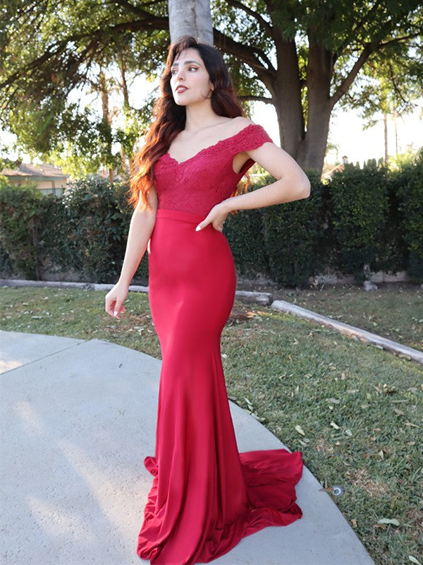 Red Chiffon Off-the-Shoulder A-Line Bridesmaid Dress