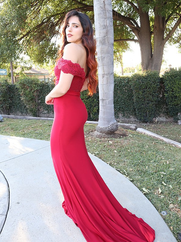Red Chiffon Off-the-Shoulder A-Line Bridesmaid Dress