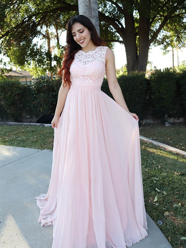Abiti lunghi fino al pavimento in chiffon con applicazioni e scollo a V senza maniche, stile principessa/a trapezio