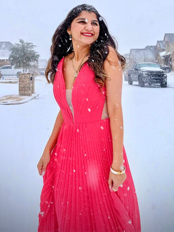 Vestidos de gasa con volantes, escote en V, sin mangas y corte princesa hasta el suelo