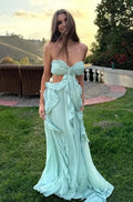 Mint Green Chiffon A-Line Sweetheart Tie-Back Floor-Length Dress - Jimiss
