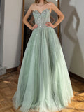 Mint Green Tulle A-Line Sweetheart Lace-up Floor-Length Dress - Jimiss