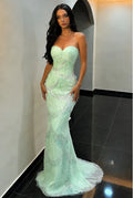 Mint Green Tulle Mermaid Sweetheart Zipper Back Floor Length Dress Front View - Jimiss