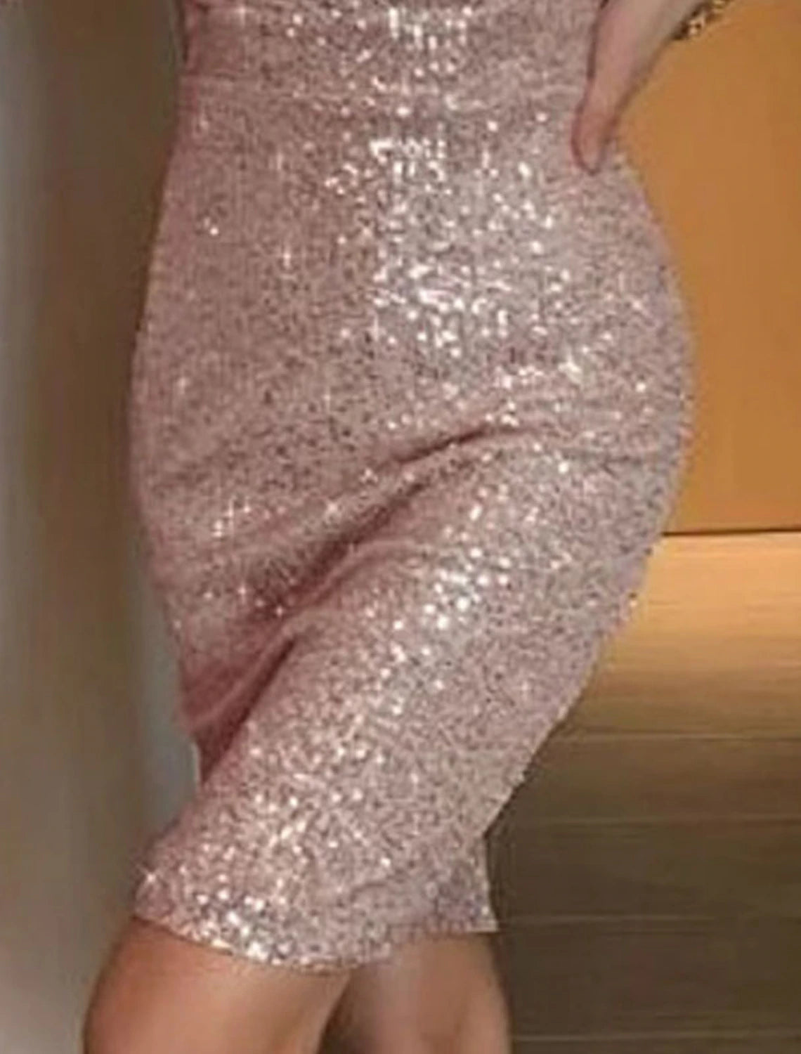Abito da donna con paillettes rosa, abito da festa, abito scintillante, abito semi formale da ballo, mini abito con maniche a mezza manica, abito invernale autunnale con scollo a V