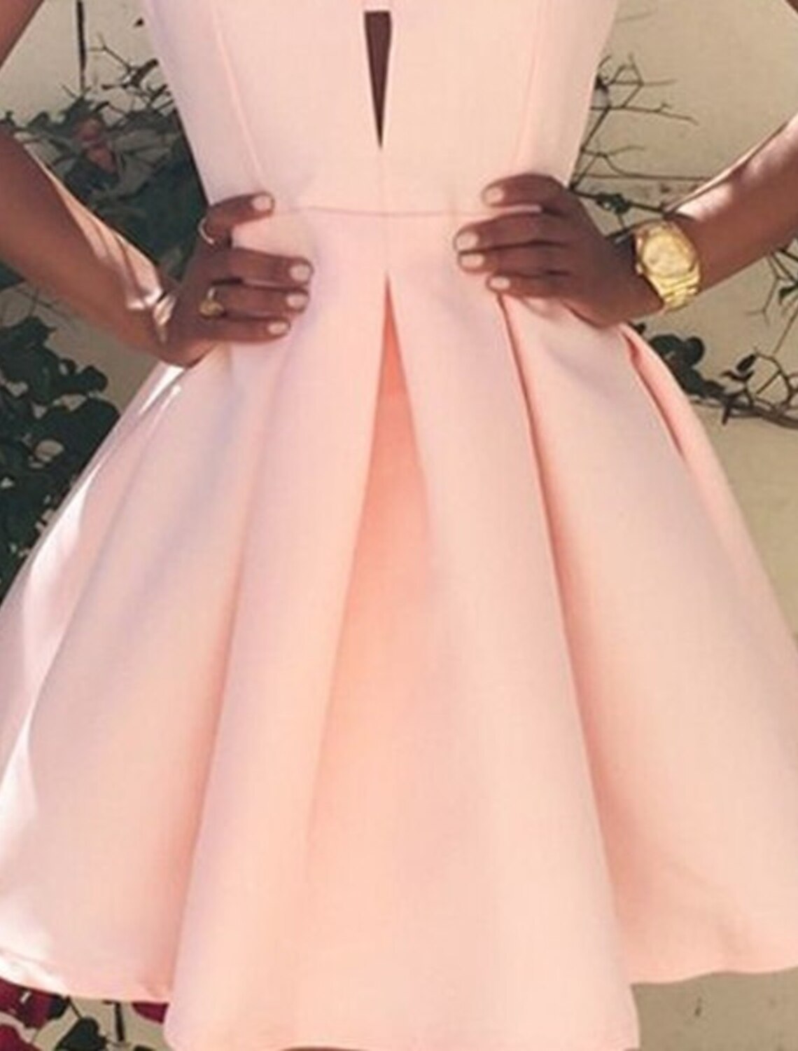 Abiti da ballo a trapezio, eleganti, per feste, laurea, corti/mini, senza maniche, scollo a V, rosa, in raso con pieghe