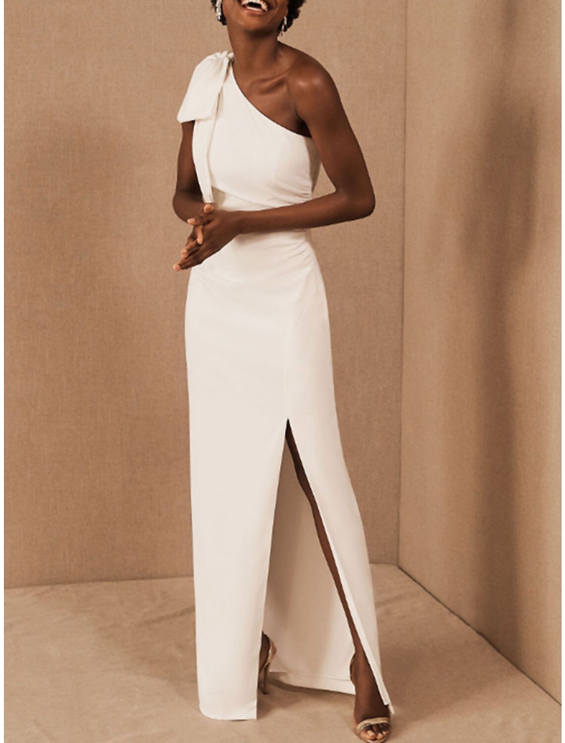 Vestido de noche con corte tubo/columna, minimalista, para fiesta, boda, largo hasta el suelo, sin mangas, un hombro, de algodón, sin espalda, con mariposa, color puro