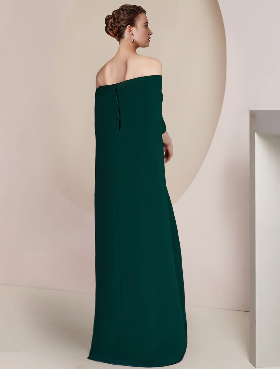 Vestido de madre de la novia con corte tubo/columna, elegante, sin tirantes, largo hasta el suelo, de tela, media manga, color liso