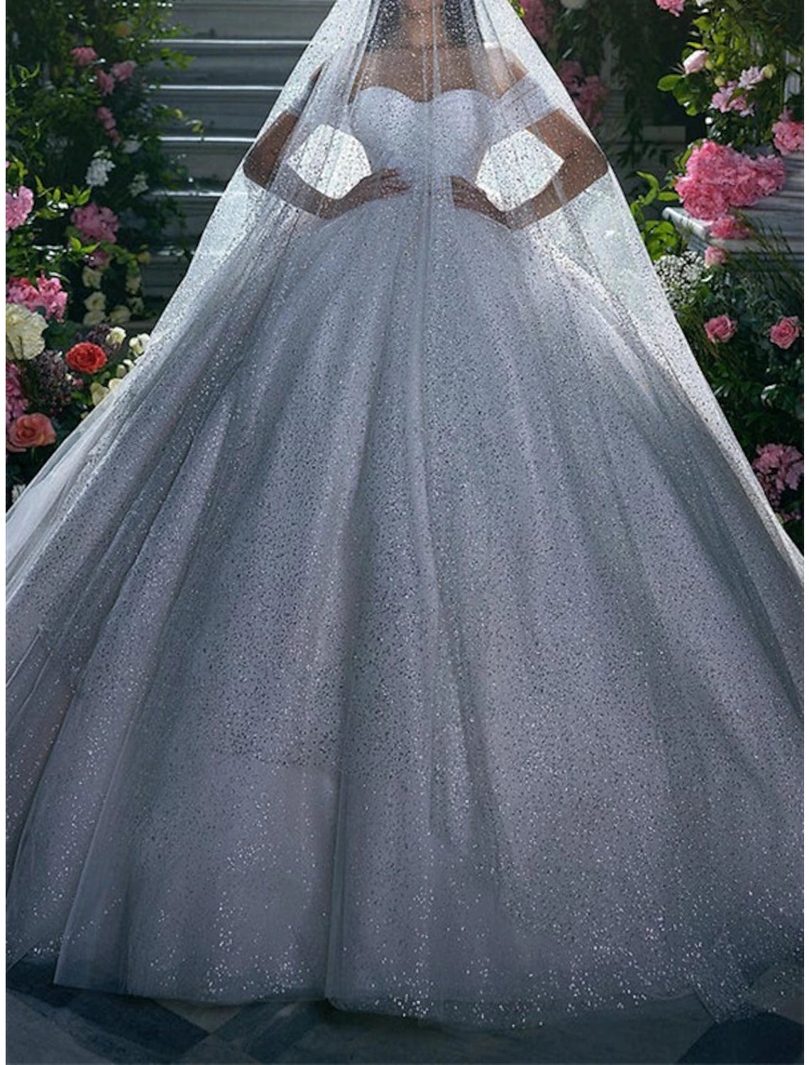 Vestidos de novia formales de compromiso con brillo y brillo, vestido de fiesta, hombros descubiertos, manga corta, cola capilla, vestidos de novia con lentejuelas y color sólido