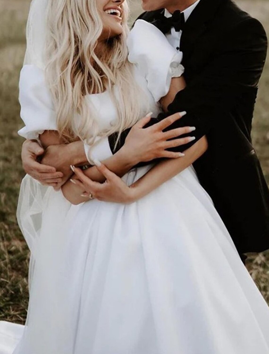 Vestidos de novia formales, vestido de baile, escote cuadrado, manga corta, cola capilla, vestidos de novia de satén con color sólido