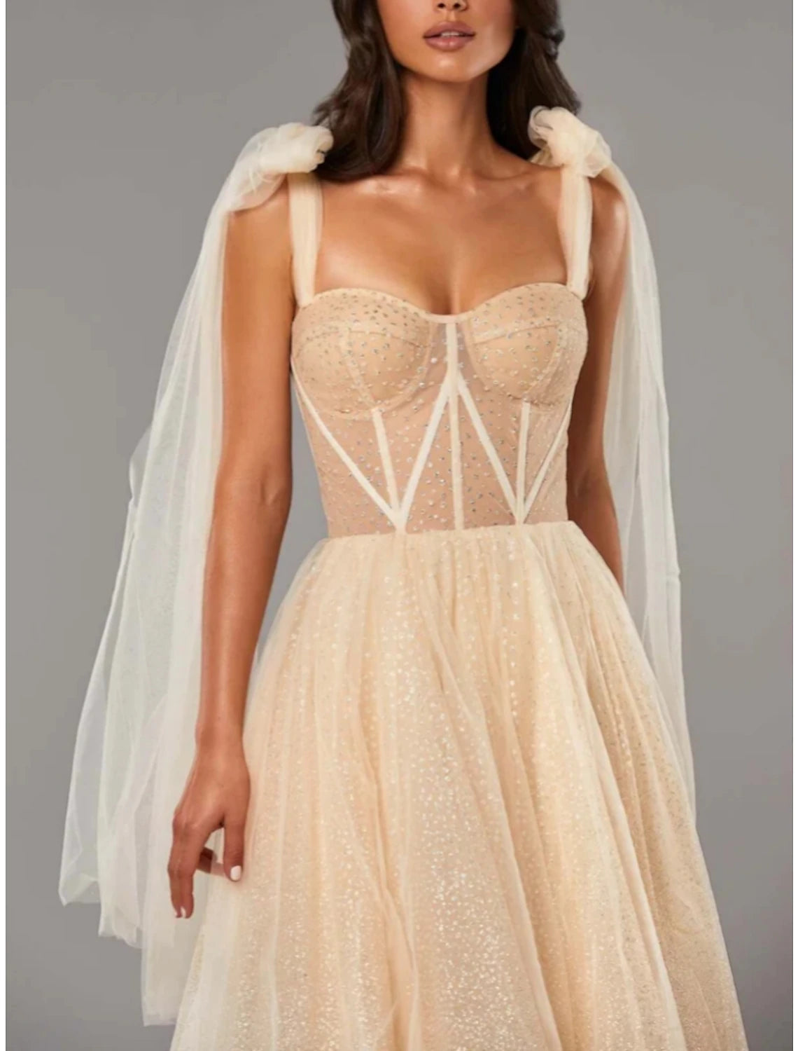 A-Line Prom Dresses Elegant Dress Formal Tea Length Sleeveless Sweetheart Tulle with Pleats Sequin 2025