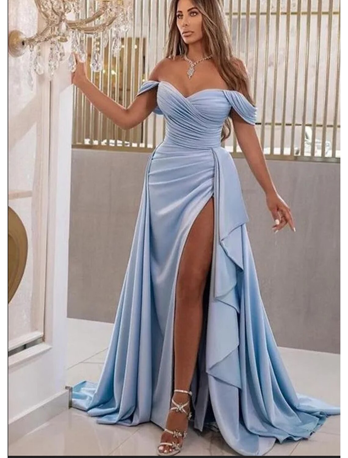 Vestidos de fiesta de corte A, vestido de fiesta con abertura alta, para invitados de boda, cola larga/cortada, sin mangas, escote corazón, satén con abertura