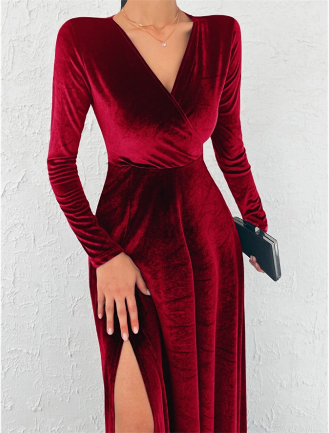 Mermaid / Trumpet Evening Gown Elegant Dress Formal Christmas Sweep / Brush Train Long Sleeve V Neck Velvet with Ruched Slit