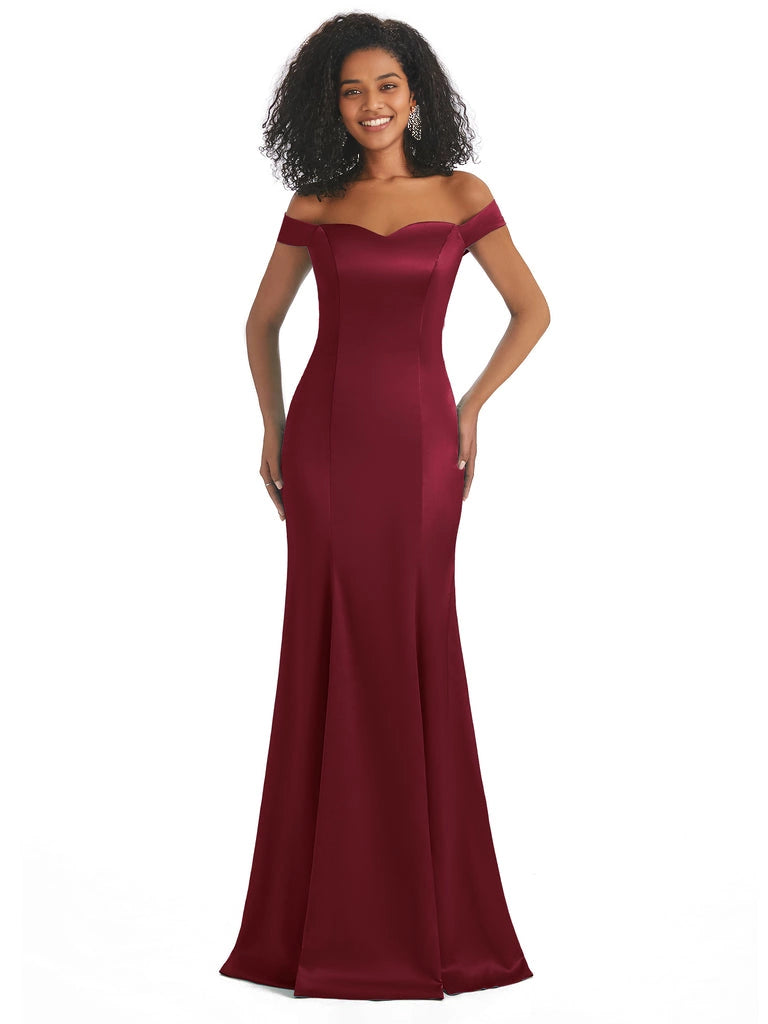 Vestidos de dama de honor largos, sencillos, de satén suave, sin mangas y con hombros descubiertos, de corte sirena