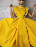 Vestido de fiesta vintage elegante de corte A, vestido de noche formal, cuello alto, sin mangas, largo hasta la rodilla, tela con cuentas