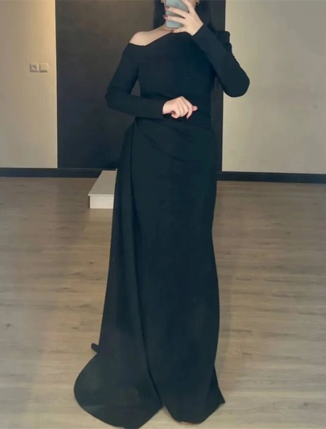 Mermaid / Trumpet Evening Gown Elegant Dress Formal Christmas Sweep / Brush Train Long Sleeve One Shoulder Satin with Overskirt