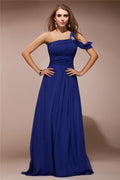 Royal Blue Chiffon A-Line One Shoulder Floor-Length Bridesmaid Dress