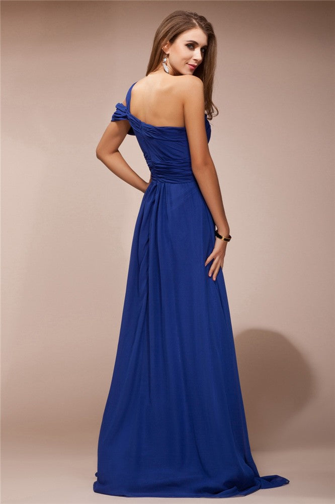 Royal Blue Chiffon A-Line One Shoulder Floor-Length Bridesmaid Dress