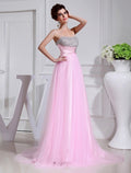 Abiti in tulle di raso intrecciato senza maniche con perline, stile a trapezio/principessa