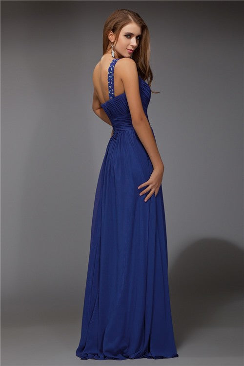 Royal Blue Chiffon One Shoulder A-Line Floor-Length Bridesmaid Dress