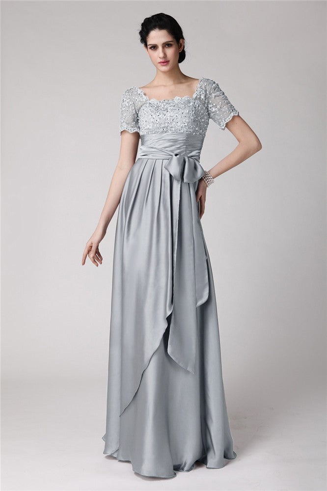 Vestidos para madre de la novia de satén tejido con apliques de cuentas y corte tubo/columna